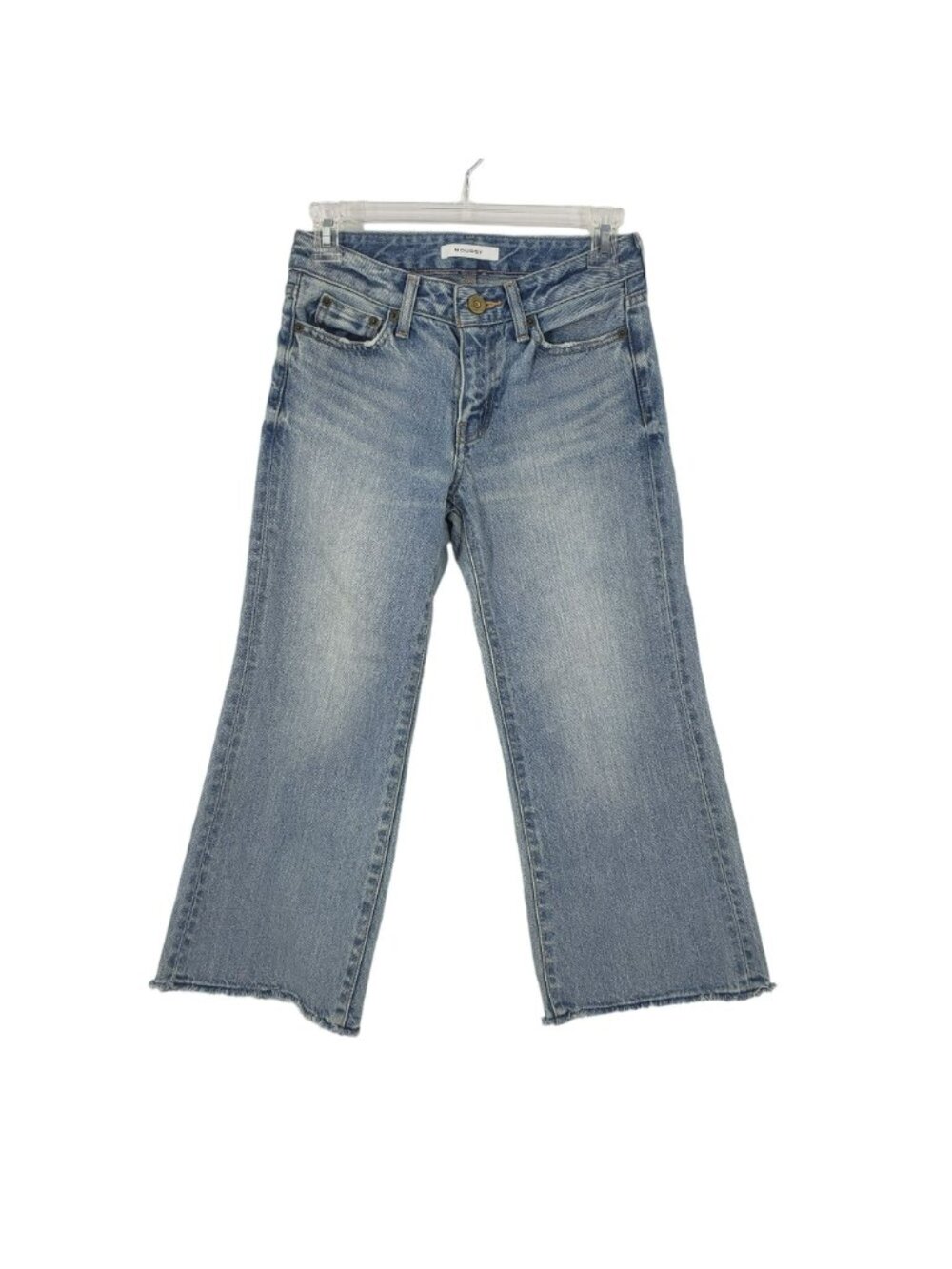 Moussy Cropped Flare Blue Light Wash Cropped Straight Leg Raw Hem Jeans - Picture 3 of 12